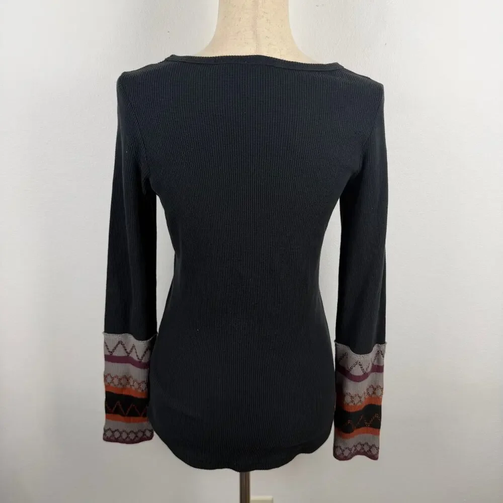 Harley-Davidson Black Thermal Long Sleeve Shirt Y2K Retro Women's Small V neck - Picture 2 of 11